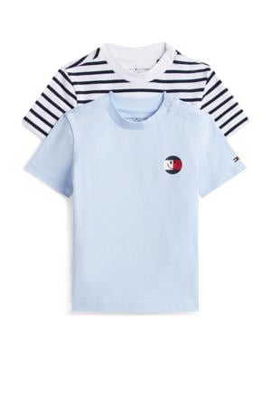 baby t-shirt - lichtblauw/wit (set van 2)