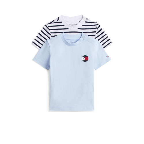 Tommy Hilfiger baby t-shirt - set van 2 lichtblauw/wit Jongens/Meisjes Stretchkatoen Ronde hals