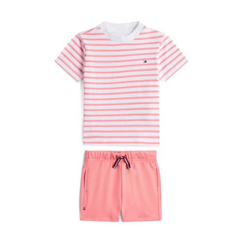 Tommy Hilfiger T-shirt + korte broek roze/wit Set Jongens/Meisjes Stretchkatoen Ronde hals