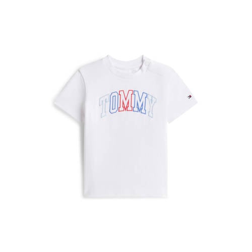 Tommy Hilfiger T-shirt wit Jongens/Meisjes Stretchkatoen Ronde hals Logo - maat 74 afbeelding