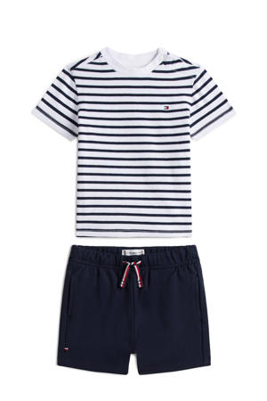 baby T-shirt + korte broek donkerblauw/wit