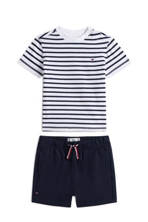 baby T-shirt + korte broek donkerblauw/wit