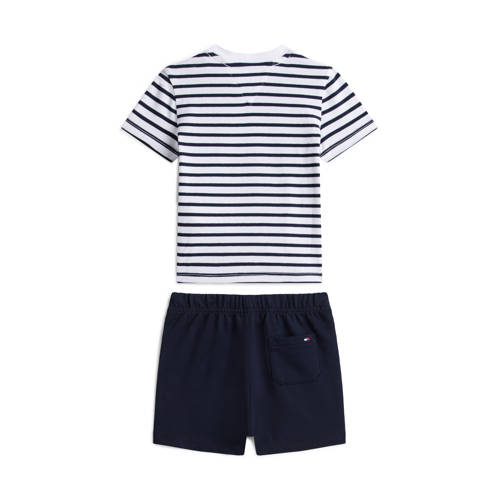 Tommy Hilfiger baby T-shirt + korte broek donkerblauw/wit Set Jongens/Meisjes Stretchkatoen Ronde hals