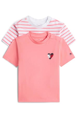 baby T-shirt - roze/wit (set van 2)