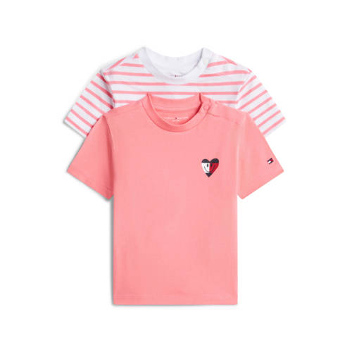 Tommy Hilfiger baby T-shirt - set van 2 roze/wit Jongens/Meisjes Stretchkatoen Ronde hals
