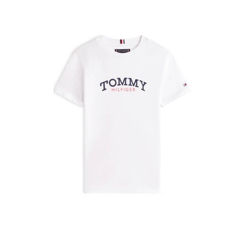 Tommy Hilfiger T-shirt wit Jongens Katoen Ronde hals Logo - maat 122 afbeelding