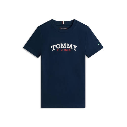 Tommy Hilfiger T-shirt donkerblauw Jongens Katoen Ronde hals Logo - maat 116 afbeelding