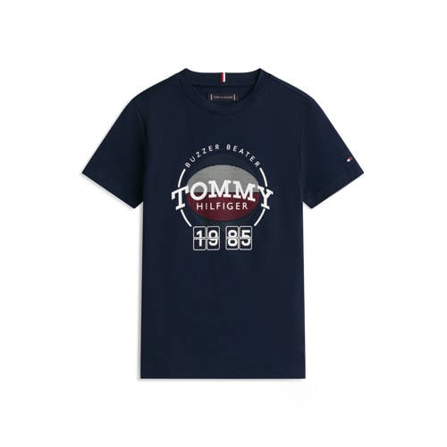 Tommy Hilfiger T-shirt donkerblauw Jongens Katoen Ronde hals Logo - maat 104 afbeelding