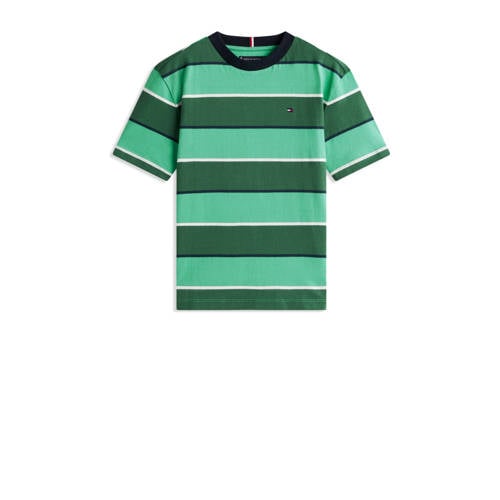 Tommy Hilfiger gestreepte T-shirt groen Jongens Katoen Ronde hals Streep - maat 128 afbeelding