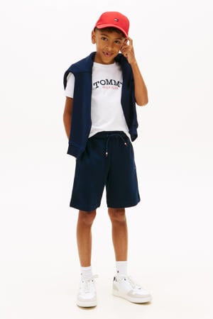 T-shirt + sweatshort wit/donkerblauw