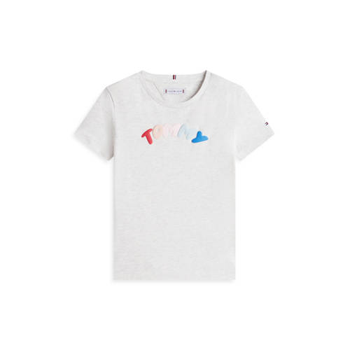 Tommy Hilfiger T-shirt grijs melange Meisjes Katoen Ronde hals Logo - maat 128 afbeelding