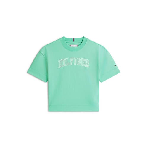 Tommy Hilfiger T-shirt groen Meisjes Katoen Ronde hals Logo - maat 122 afbeelding