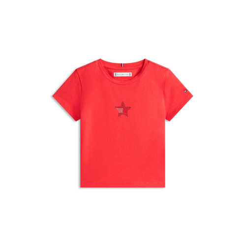 Tommy Hilfiger T-shirt rood Meisjes Stretchkatoen Ronde hals Printopdruk - maat 176 afbeelding