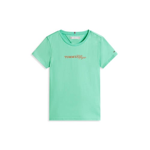 Tommy Hilfiger T-shirt groen Meisjes Katoen Ronde hals Logo - maat 152 afbeelding