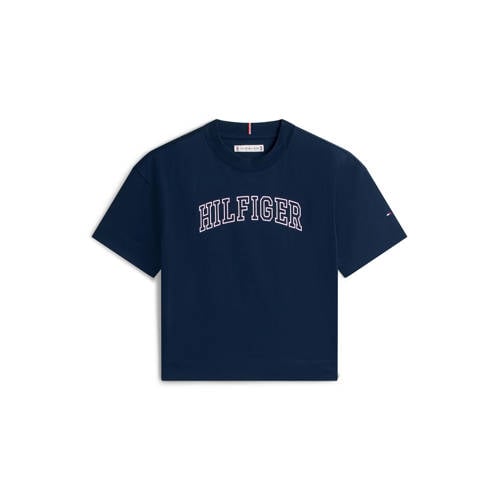 Tommy Hilfiger T-shirt donkerblauw Meisjes Katoen Ronde hals Logo - maat 128 afbeelding