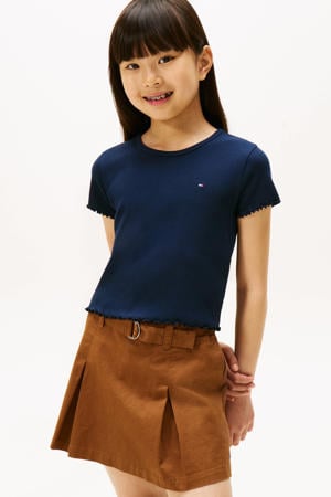 T-shirt rib gebreid donkerblauw