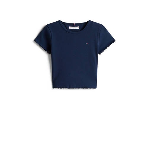 Tommy Hilfiger T-shirt rib gebreid donkerblauw Meisjes Stretchkatoen Ronde hals - maat 128 afbeelding
