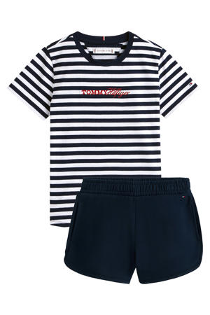 T-shirt + sweatshort donkerblauw/wit