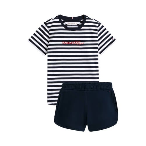 Tommy Hilfiger T-shirt + sweatshort donkerblauw/wit Shirt + broek Meisjes Katoen Ronde hals - maat 164 afbeelding