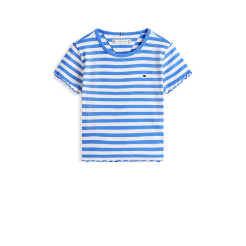 Tommy Hilfiger T-shirt rib gebreid hemelsblauw/wit Meisjes Stretchkatoen Ronde hals - maat 176 afbeelding