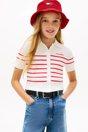 gestreepte polo gebreid rood