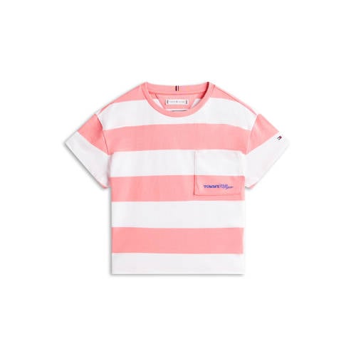 Tommy Hilfiger gestreepte T-shirt roze Meisjes Katoen Ronde hals Streep - maat 152 afbeelding