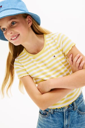 T-shirt rib gebreid geel/wit