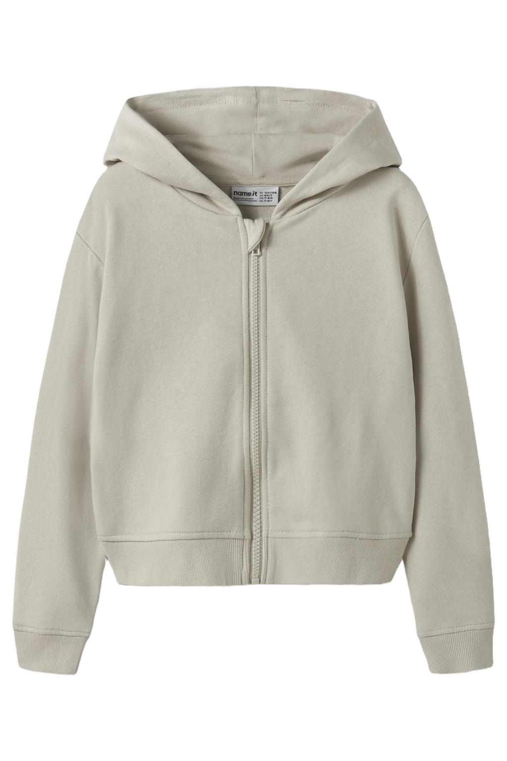 Beige meisjes NAME IT KIDS sweatvest met effen, lange mouwen, capuchon en ritssluiting