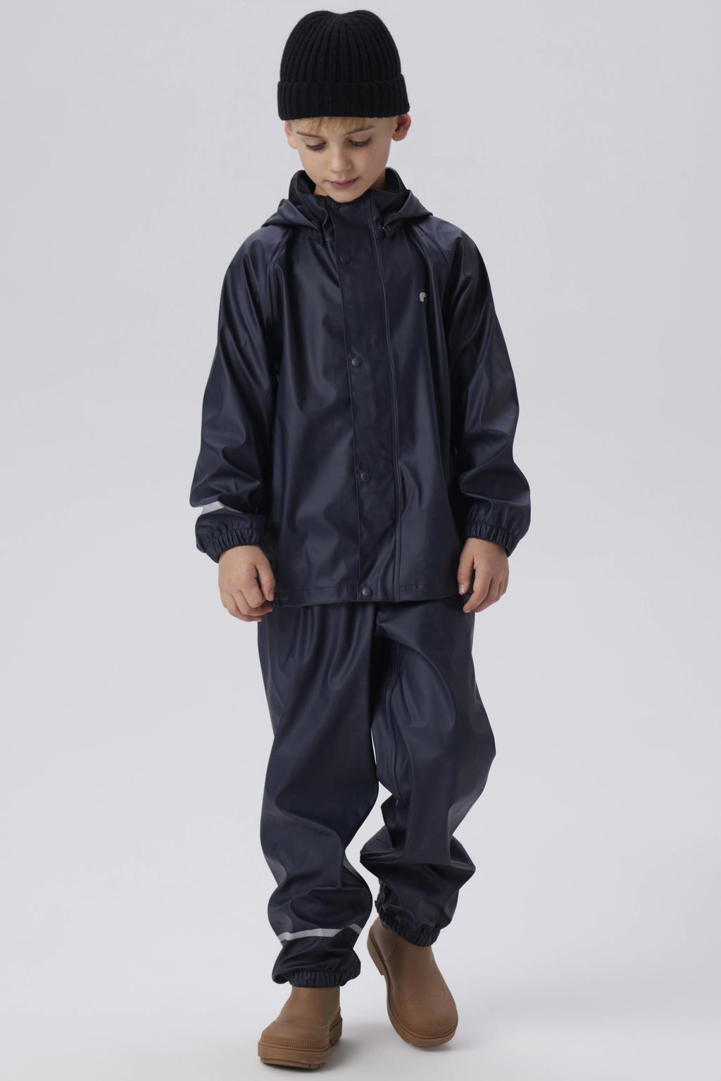 Donkerblauwe jongens en meisjes NAME IT KIDS kids regenpak van polyester met lange mouwen, capuchon en ritssluiting