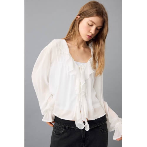 MANGO TEEN blouse wit Meisjes Viscose V-hals Effen - maat 164(S) afbeelding