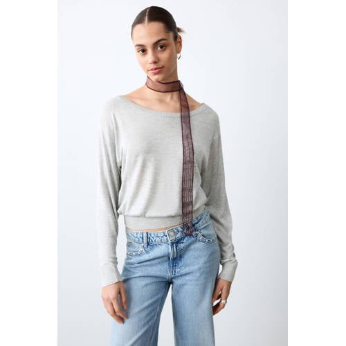 MANGO TEEN off shoulder trui grijs melange Effen - maat 158(XS) afbeelding