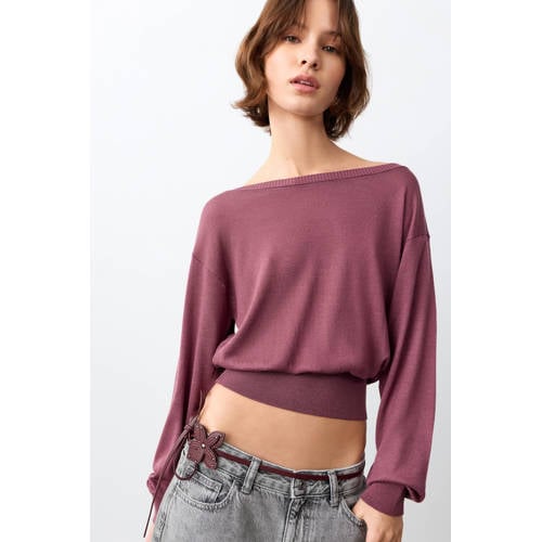 MANGO TEEN off shoulder trui paars Effen - maat 152(XXS) afbeelding
