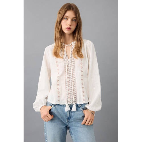 MANGO TEEN blousetop wit Meisjes Katoen V-hals All over print - maat 168(M) afbeelding