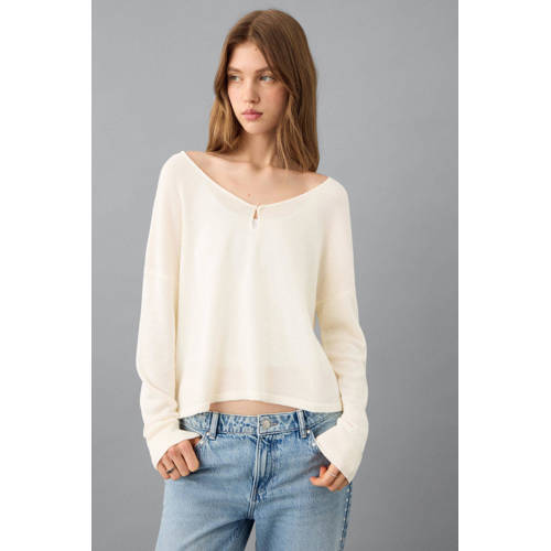 MANGO TEEN trui beige fijn gebreid Meisjes Acryl V-hals Effen - maat 164(S) afbeelding