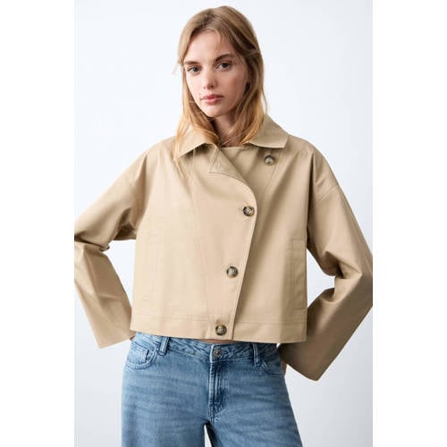 MANGO TEEN trenchcoat beige Jas Meisjes Katoen Reverskraag Effen