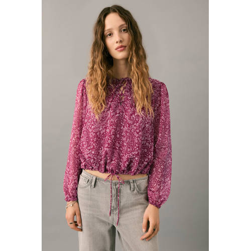 MANGO TEEN blousetop met paisley print rood Meisjes Polyester Ronde hals - maat 176(XL) afbeelding