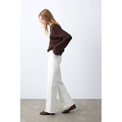 MANGO TEEN straight leg jeans wit Meisjes Denim Effen - maat 180(XL) afbeelding