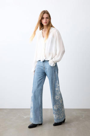 gebloemde wide leg jeans light blue denim