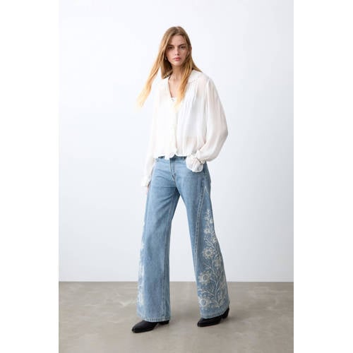 MANGO TEEN gebloemde wide leg jeans light blue denim Blauw Bloemen - maat 164(XS) afbeelding