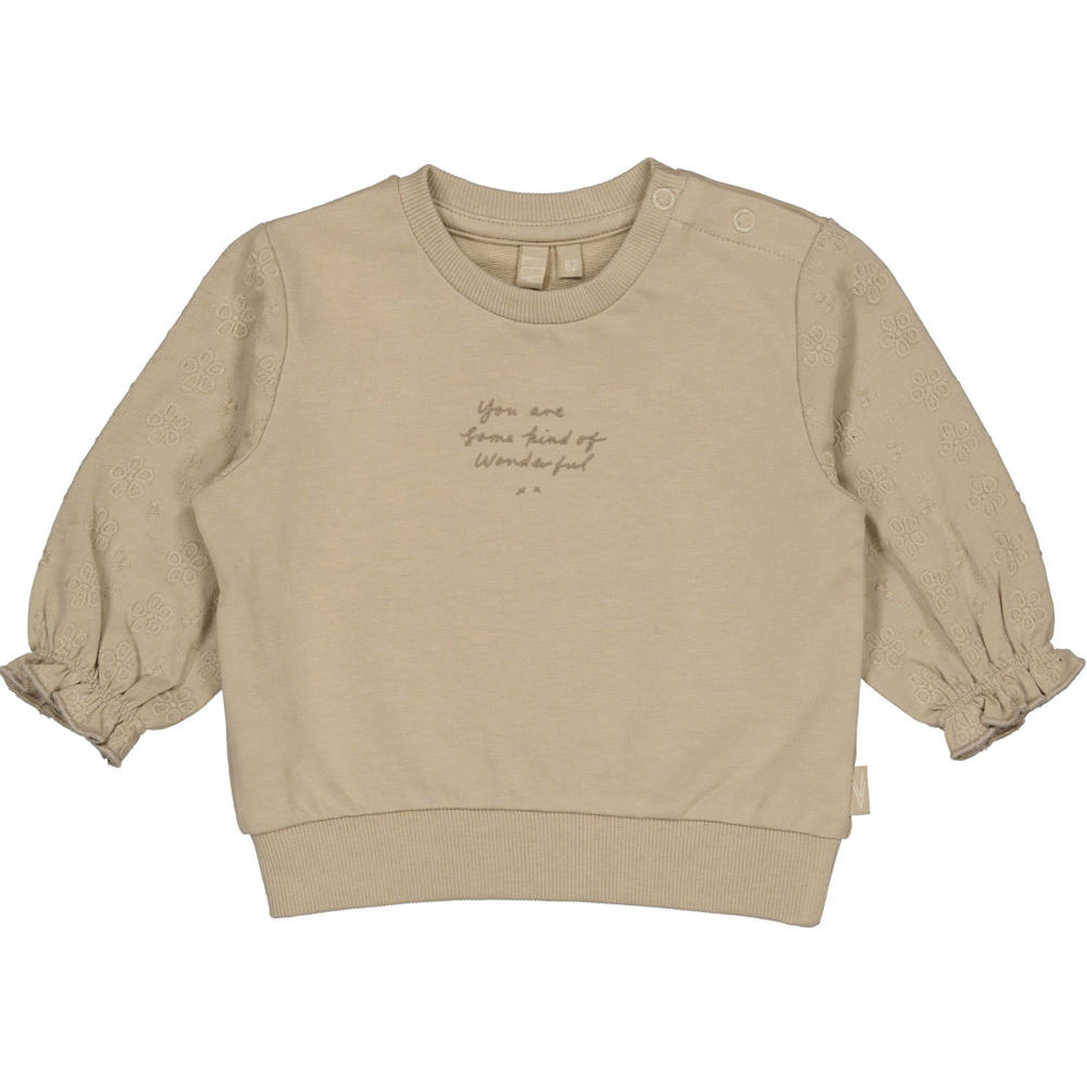 Bruine meisjes LEVV Newborn longsleeve van katoen met effen, lange mouwen, ronde hals, drukknoopsluiting en borduursels