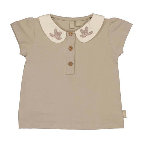 LEVV Newborn T-shirt bruin Meisjes Katoen Peter Pan-kraag Effen - maat 80 afbeelding
