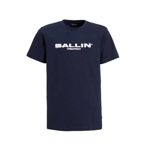Ballin T-shirt donkerblauw Jongens Stretchkatoen Ronde hals Logo - maat 140 afbeelding