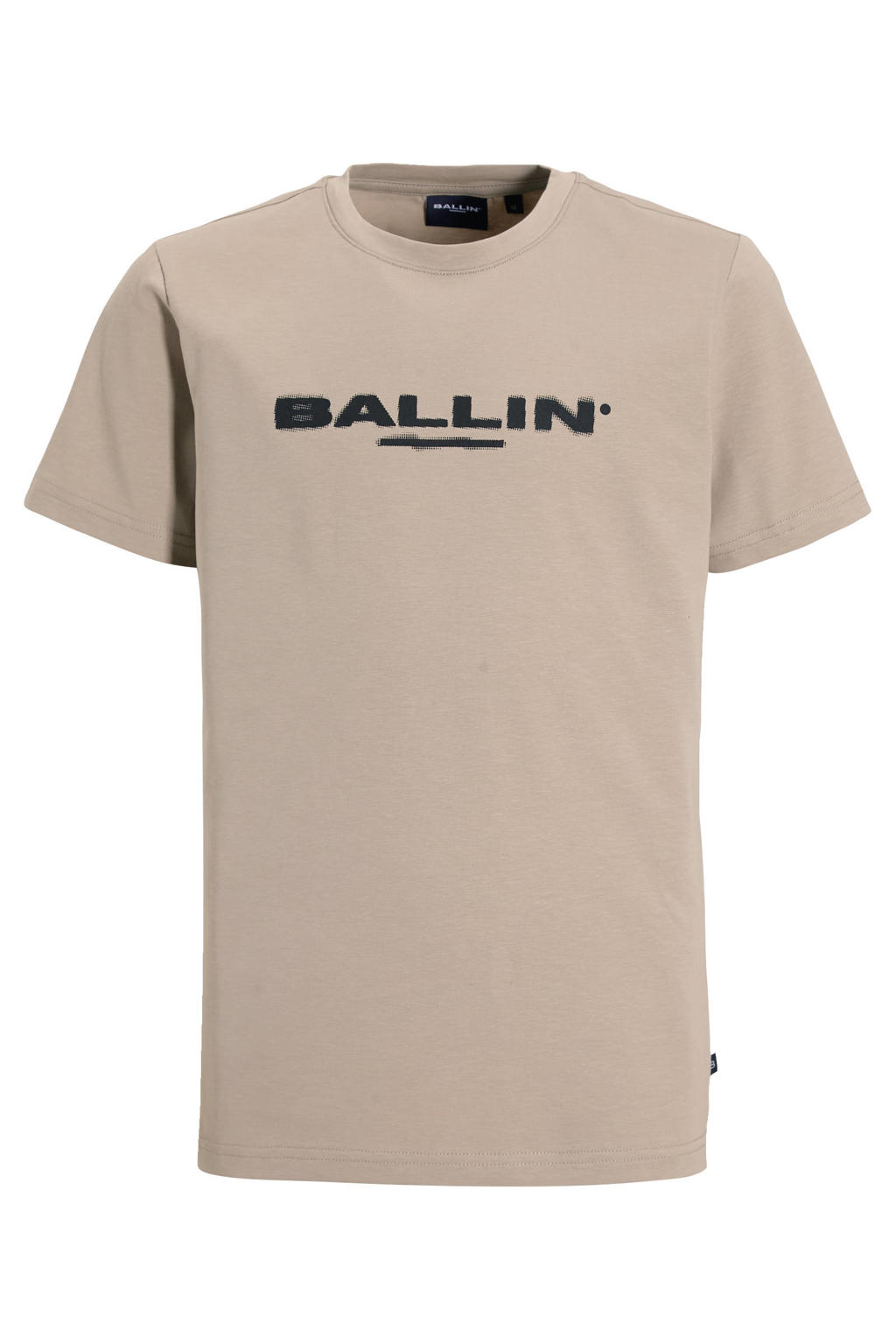 Taupe jongens Ballin T-shirt van stretchkatoen met logo dessin, korte mouwen en ronde hals
