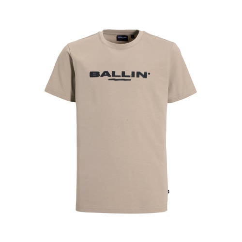 Ballin T-shirt taupe Bruin Jongens Stretchkatoen Ronde hals Logo - maat 152 afbeelding
