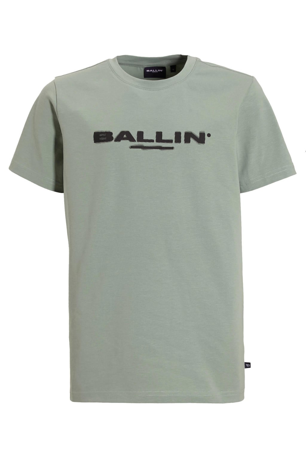 Groene jongens Ballin T-shirt van stretchkatoen met logo dessin, korte mouwen en ronde hals