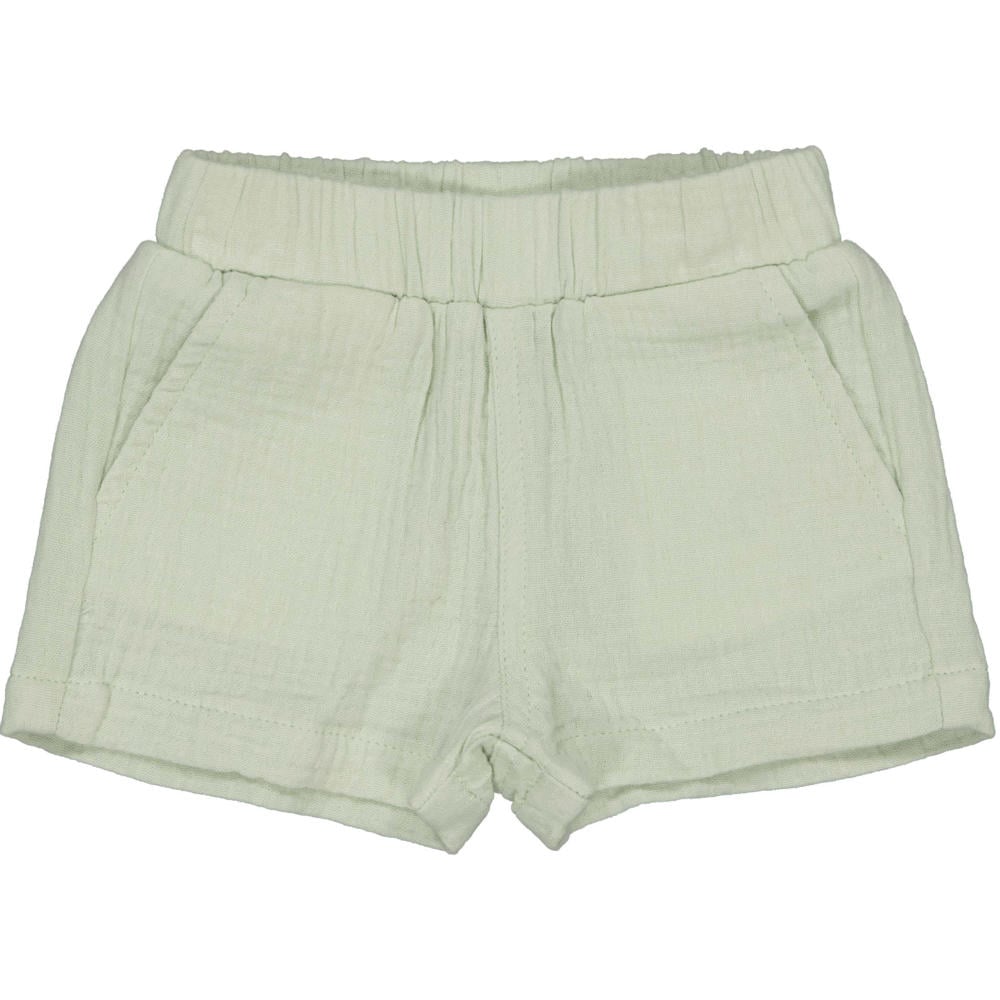 Lichtgroene jongens QPI Newborn regular waist casual short van mousseline met elastische tailleband en effen