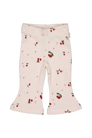 regular waist flared broek lichtroze met textuur