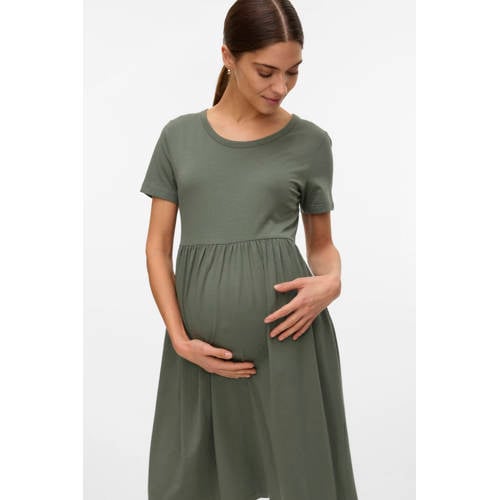 MAMALICIOUS zwangerschaps korte jurk groen Dames Stretchkatoen Ronde hals - maat M afbeelding