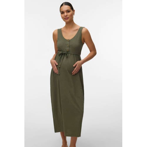 MAMALICIOUS zwangerschaps- en voedings maxi jurk groen Dames Katoen Ronde hals - maat L afbeelding