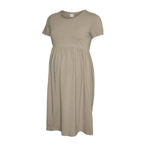 MAMALICIOUS zwangerschaps korte jurk beige Dames Stretchkatoen Ronde hals - maat L afbeelding